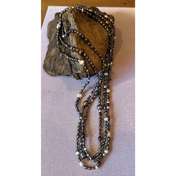 Freshwater Pearl Necklace 70" seed pearls gray white brown no clasp EUC - Picture 2 of 8